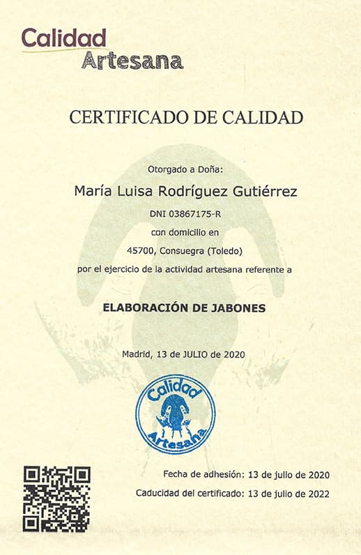 Certificado de calidad artesana